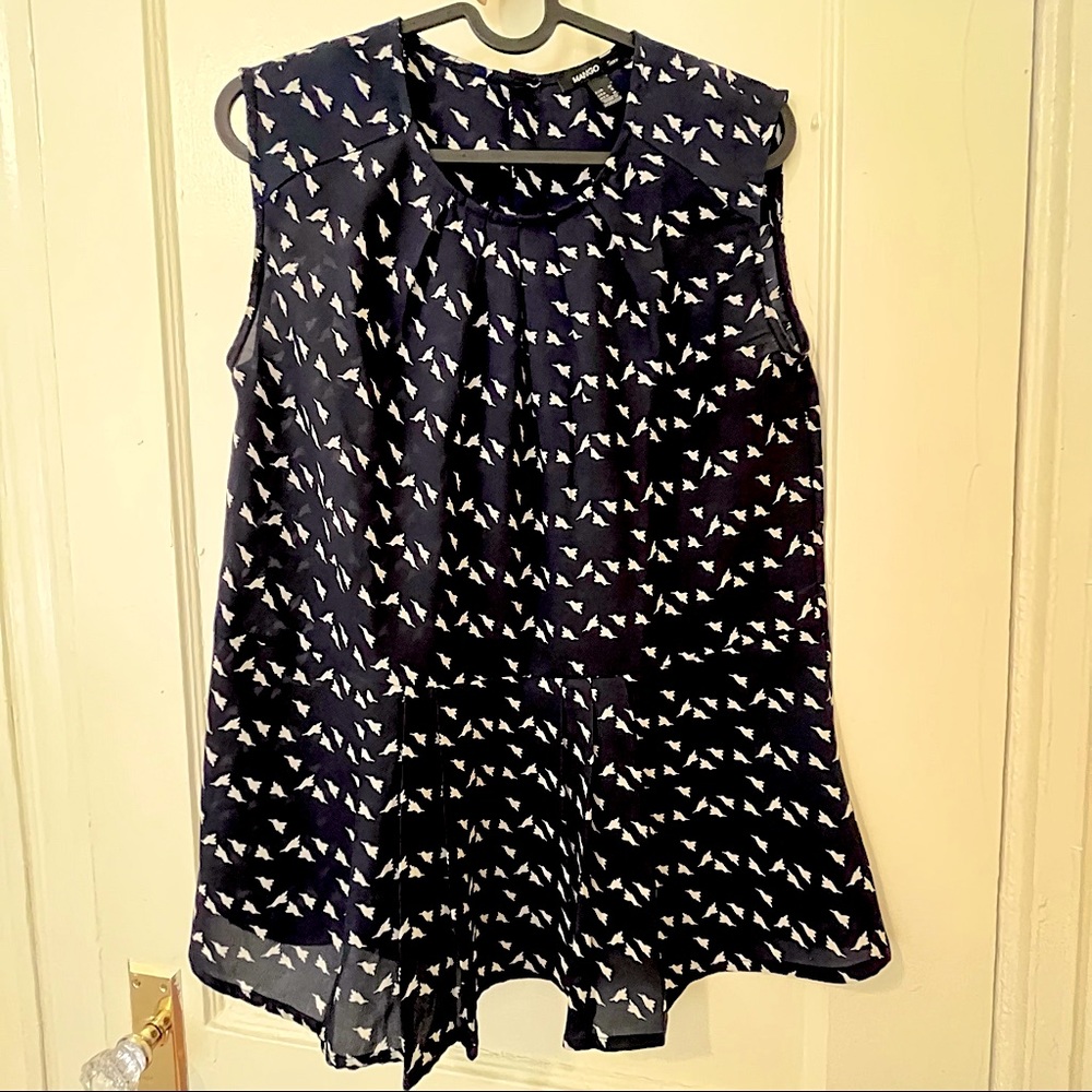 Blue and white mango sleeveless top